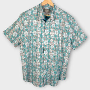Berkley Jensen Hawaiian Shirt XXL Floral Reverse Print Aloha Linen Rayon NWT